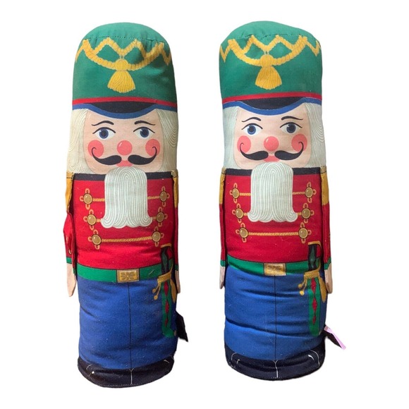 Pair of 2 Vintage Nutcracker Soldier Bean Plush Figure Doorstop Pillows 17" - Picture 1 of 6